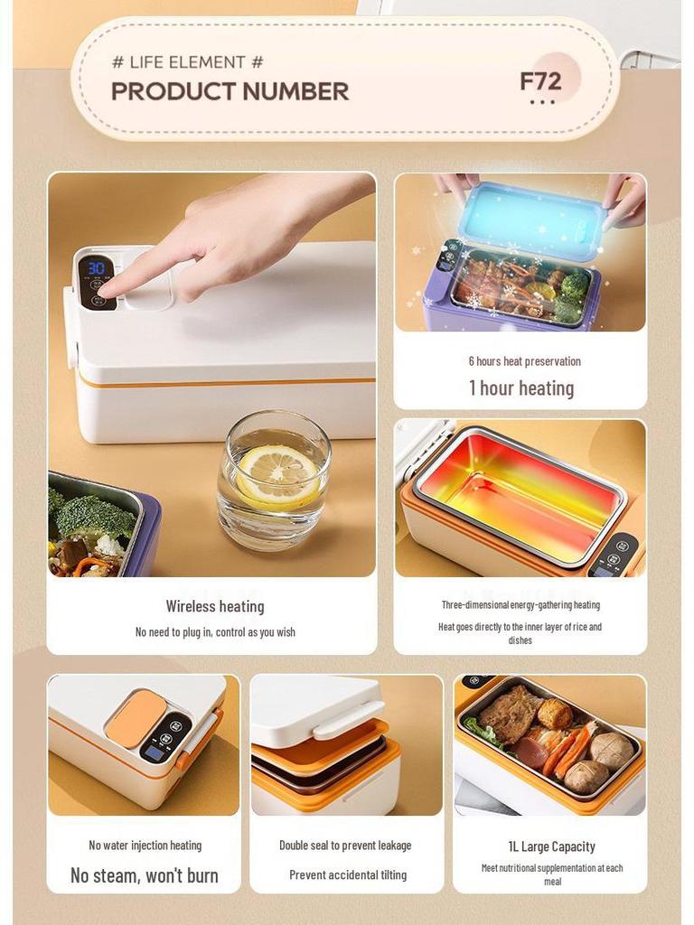 Wiederaufladbare Elektrische Beheizte Isolierte Lunchbox mit Großer Kapazität und 304 Edelstahl-Einsatz für Schüler und Büroangestellte.