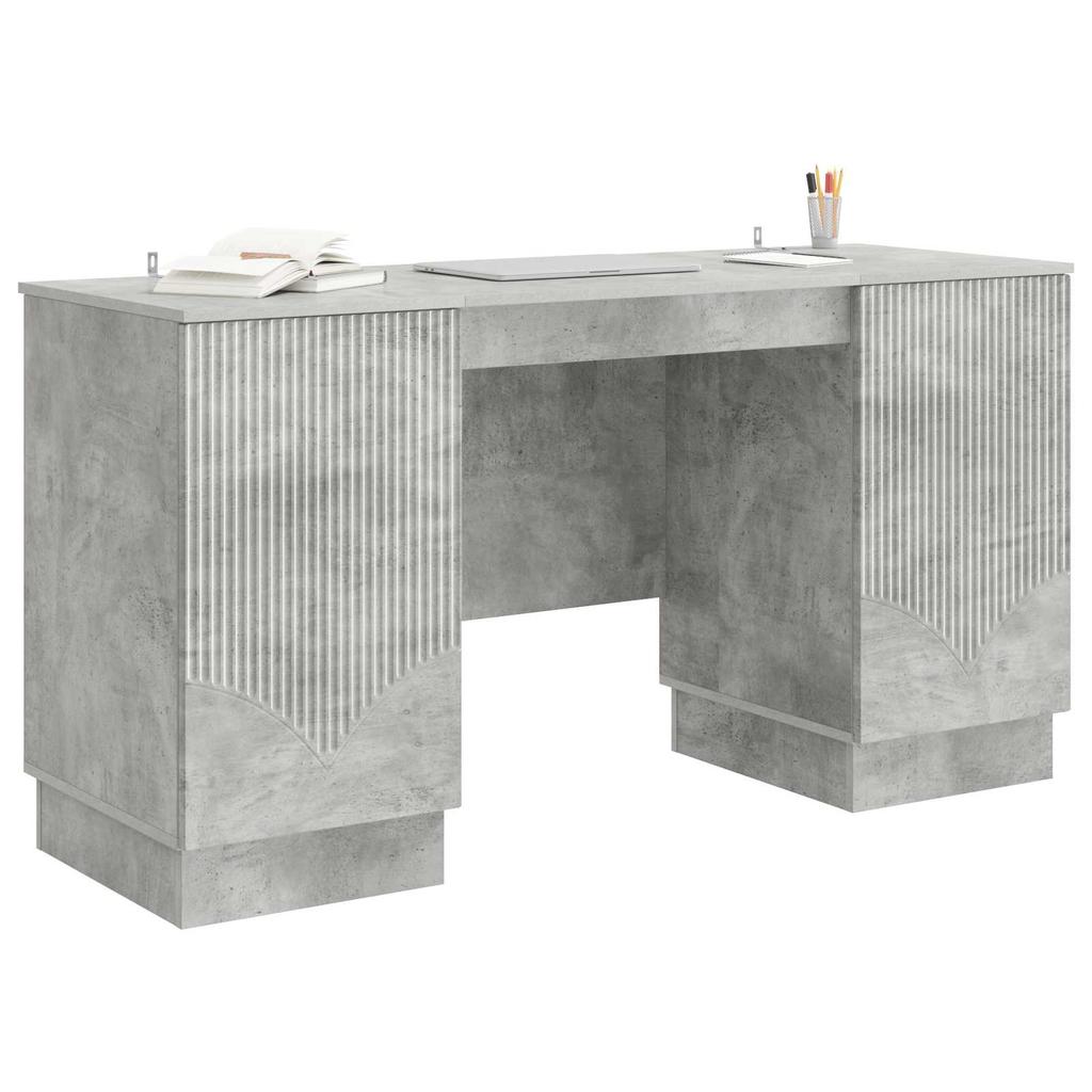 Desk with Door Concrete Grey 142.5 x 50 x 75 cm Particleboard