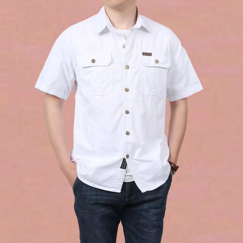 Men's Casual Loose Long-sleeved Shirt New Solid Color Business Shirt Autumn Workwear Pocket