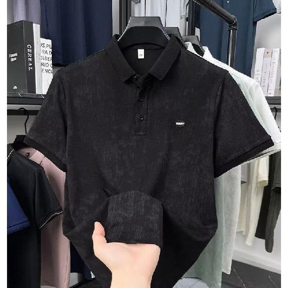 Tie-dye polo shirt for men, short-sleeved, summer, collared, casual T-shirt M чёрный