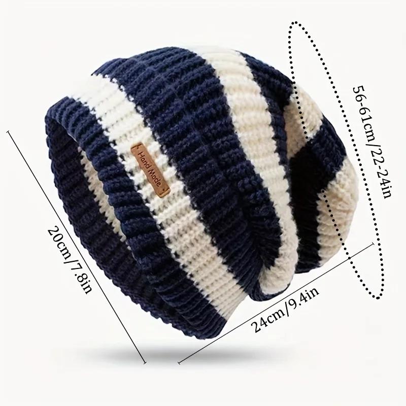 Koreanische Mode Gestreifte Strickmütze Trend Leichte Mütze für Damen Herren Warm Winddicht Herbst Winter Geeignet für Outdoor Radfahren