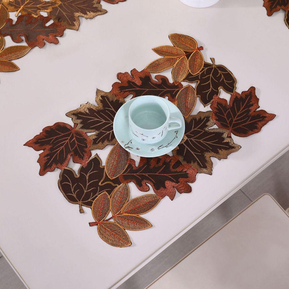 Maple Leaf Embroidered Table Runner Multicolor Dinner Mat Rustic Tabletop Placemat  Autumn Themed