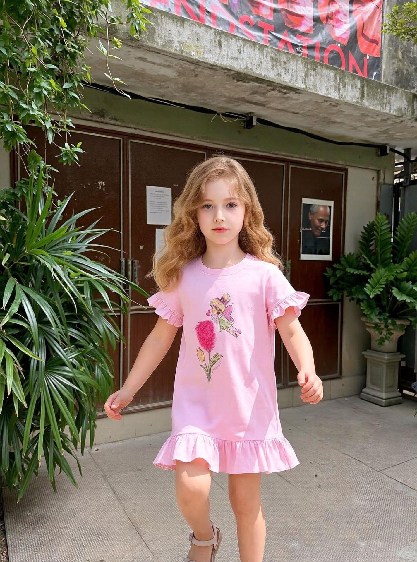 Girls Summer Short Sleeve Cotton Dress Cute Toddler and Kids Dress 90