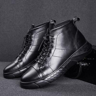Fashion Winter Hot Selling Men's Cotton Boots Plush Style Lace Up Thick Bottom Work Boots Men's Genuine Leather Casual Shoes