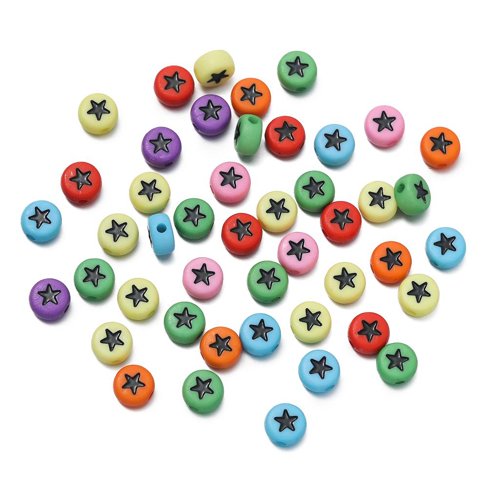 100pcs/Lot Colorful Acrylic Star Beads 7mm Flat Round Letter Spacer Bead for Bracelet Necklace Earrings Jewelry Making Supplies