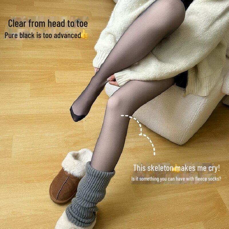 Double-Layer Polka Dot Black Silk Plus Velvet Pantyhose - Sheer Bare Leg Effect, Large Size, Thick for Autumn/Winter