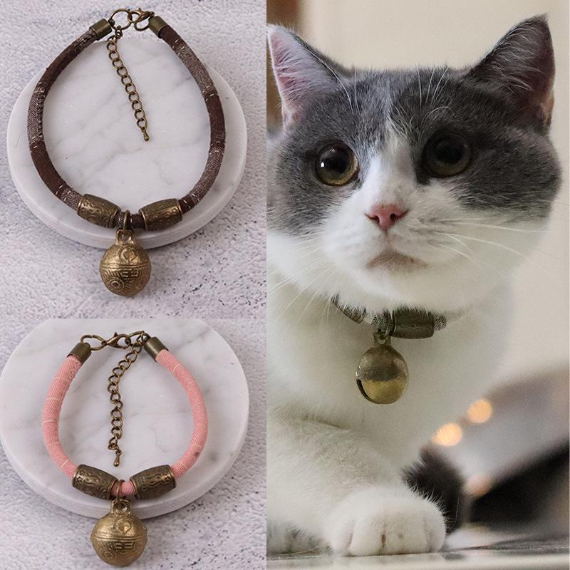 Handmade pet hand-woven lucky cat collar cartoon bell jewelry neck ring hand-woven
