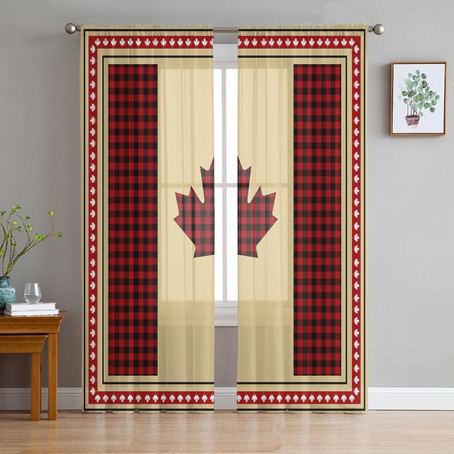 Happy Canada Day Streifen-Ahornblatt-Tüll-Voile-Vorhänge für Schlafzimmer, Fenstervorhang für Wohnzimmer, transparente Vorhänge, Organza-Vorhänge