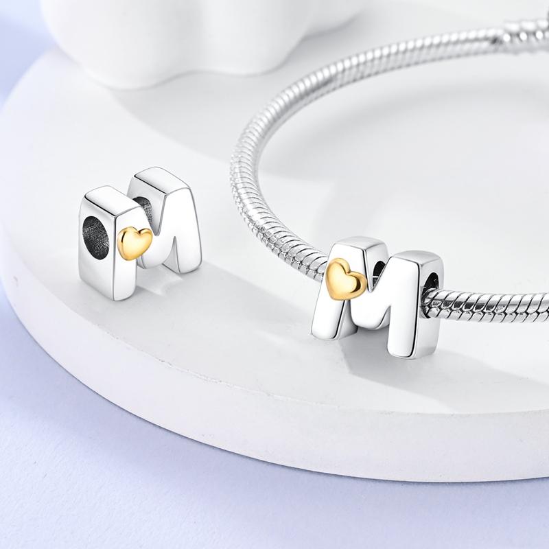 Versilbert DIY Alphabet Anhänger Perlen LIEBE Herz Buchstabe Geschenk Dangle Passend Original Armband Armreif Schmuck Markierung