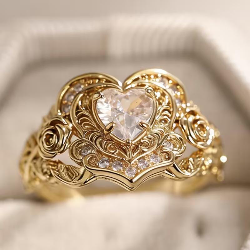 New micro-inlaid flower zircon ring Cool and minimalist style full-diamond heart ring jewelry