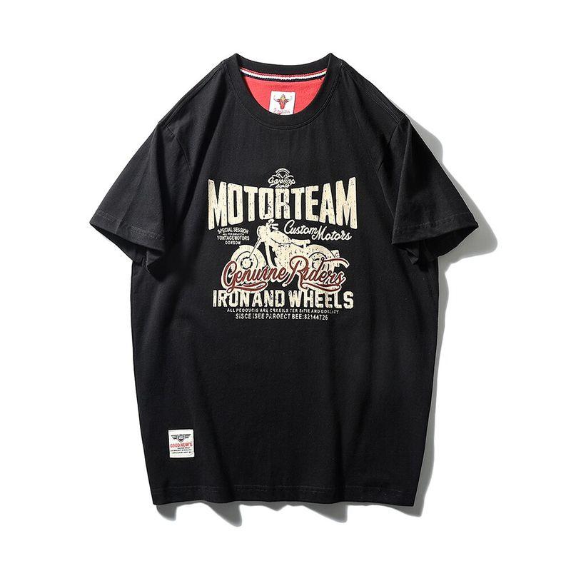 American Retro Heavyweight Pure Cotton Trendy Brand Motorcycle Print T-Shirt Men's Short-Sleeve Summer Foreign Trade Men's Vintage T-Shirt