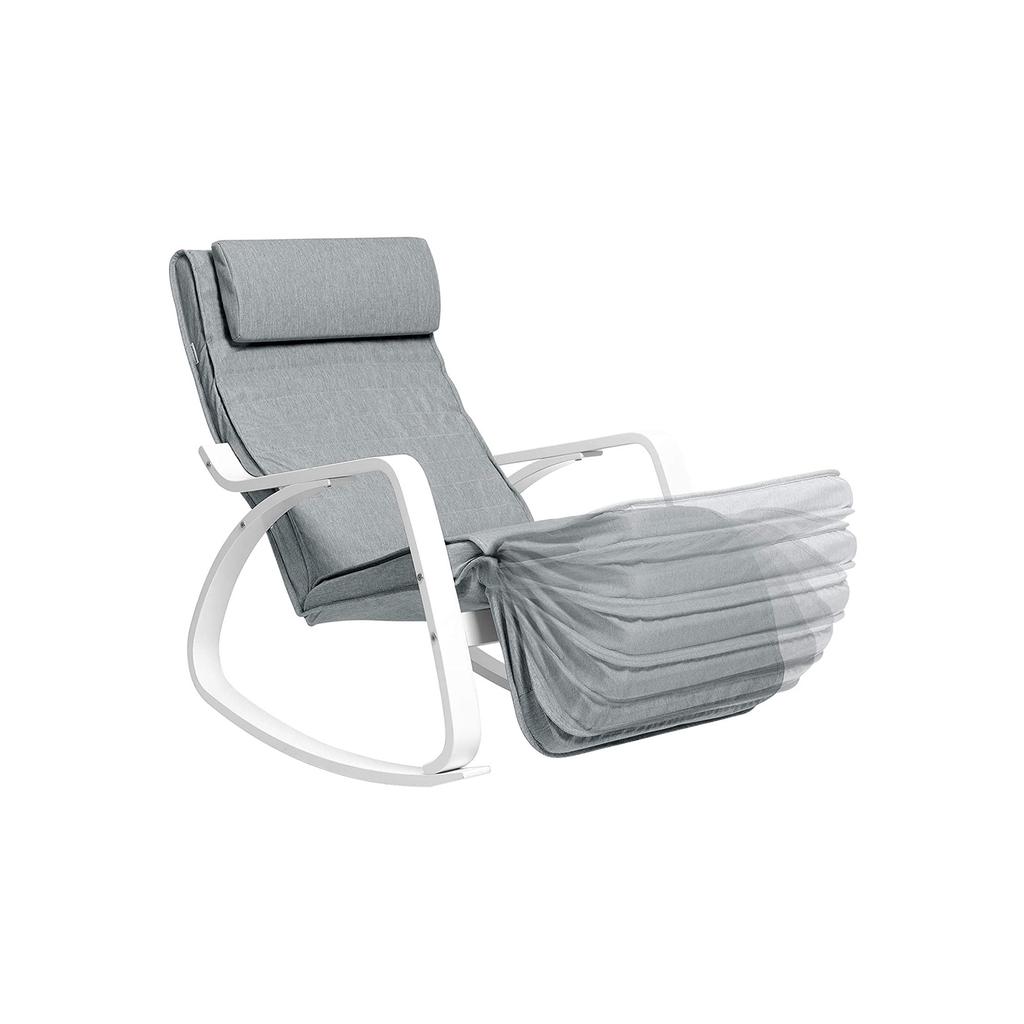 SONGMICS Rocking Chair Birch Wood Relaxing Chair Footrest Adjustable 5 Levels Faux Linen Cover Maximum Load 150 kg Living Room Bedroom Light Grey