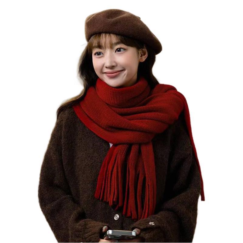 Japanese Simple Imitation Cashmere Thickened Scarf for Women Winter Korean Style All Match Tassel Knitted Long Scarf Shawl Couple