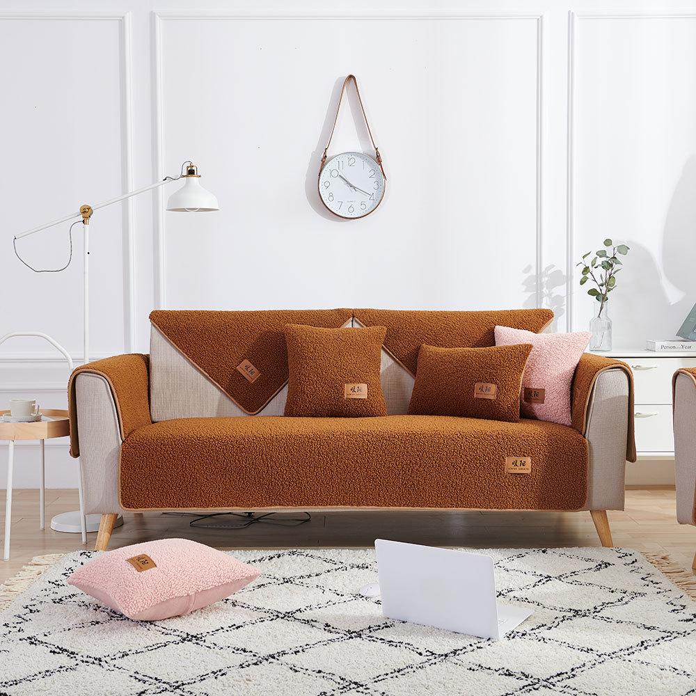 

Winter Lambskin Sofa Cushion Thickened Fleece Non-Slip Leather Cover Nordic Simple Universal Home Decor 70*70