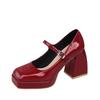 Fashion Women's 2025 Platform Pumps Square Toe Thick Heels Women's Patent High Heels Party Shoes Square Toe Square Heel