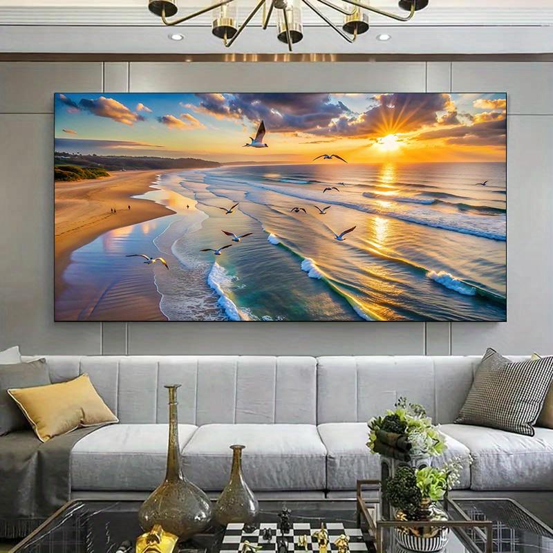 

Frameless Modern Beach Sunset Canvas Poster, Waves and Seagulls Wall Art for Bedroom and Living Room Decor, No Frame 20x40cm No Framed