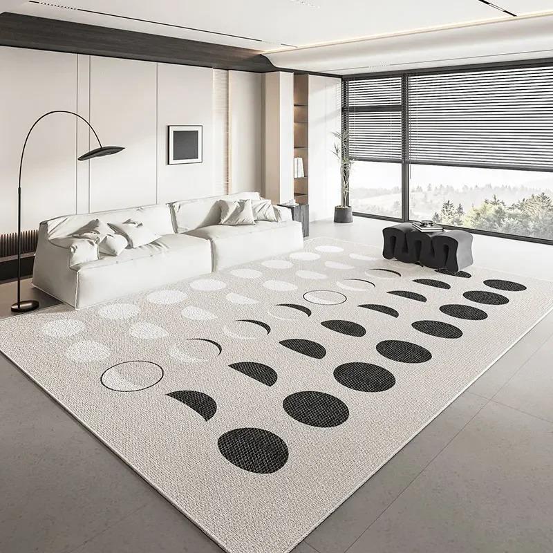 Modern Black White Geometric Living Room Carpet Non-Slip Washable Floor Mat for Bedroom Home Decor