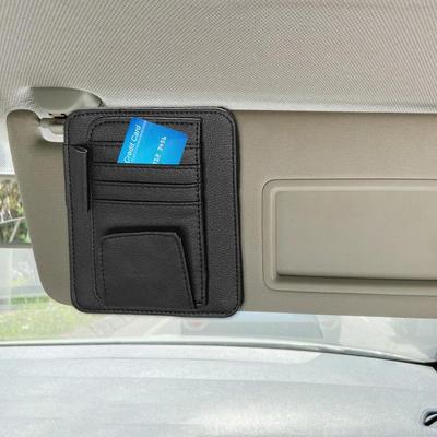 Car Sun Visor Storage Glasses Organizer Bills Wallet Holder Ticket Credit Card Clips Leather Auto-Interior Visor Accessories