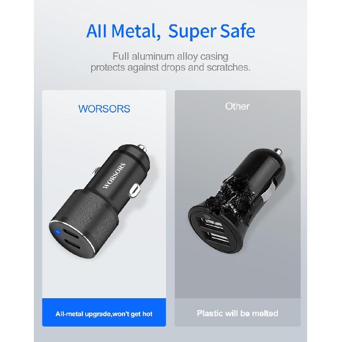 Dual 45W USB C Car Charger, 90W Max Super Fast Charging, All Metal 12V Cigarette Lighter Adapter for iPhone 17 Pro Max/16/15/iPad, Samsung Galaxy