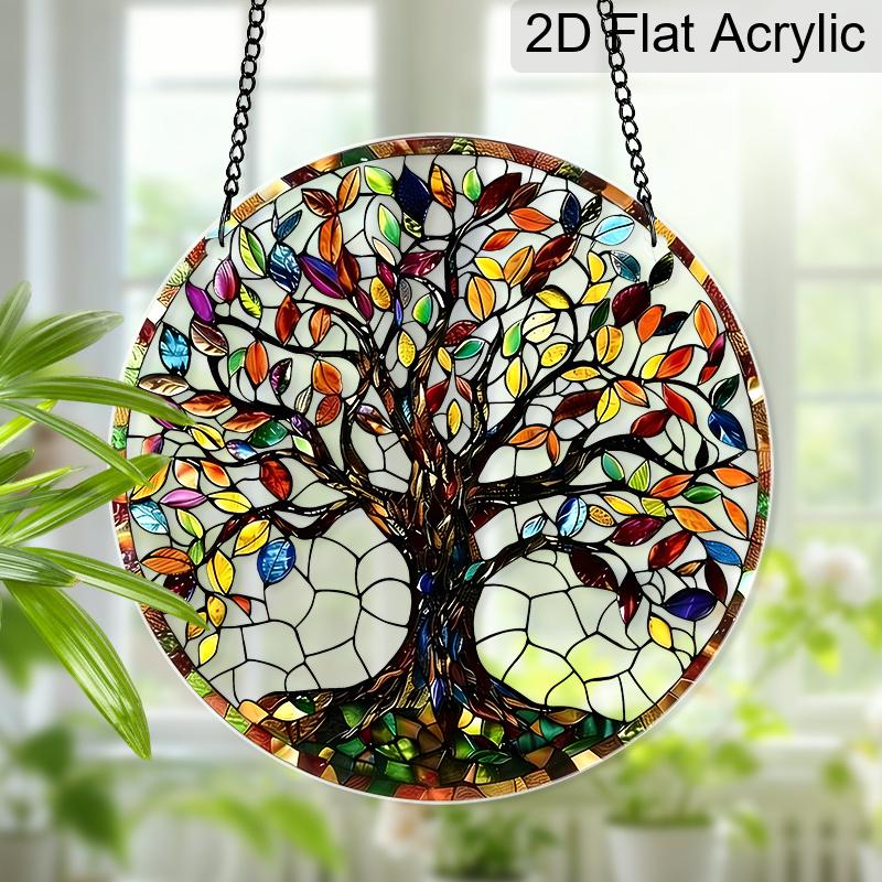 Acrylic Colorful Tree of Life Suncatcher Stained Glass Effect Window Hanging Ornament Nature Themed Gift for Home