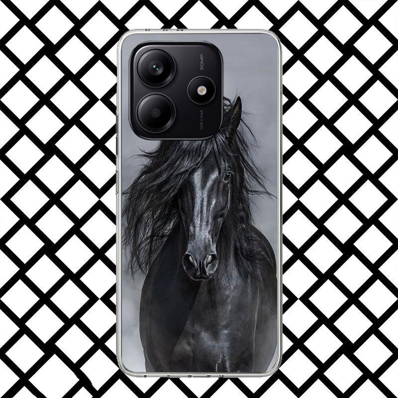 Coque de téléphone Animal Cheval Noir pour Xiaomi Redmi Note 15 14 14S 13 12 12S 11 Pro Plus 11E 11T 11S 10S 5G Coque Souple Fundas Redmi N