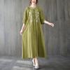 2025 Summer Plus Size Women's Retro Embroidered V-Neck Bell Sleeve Dress