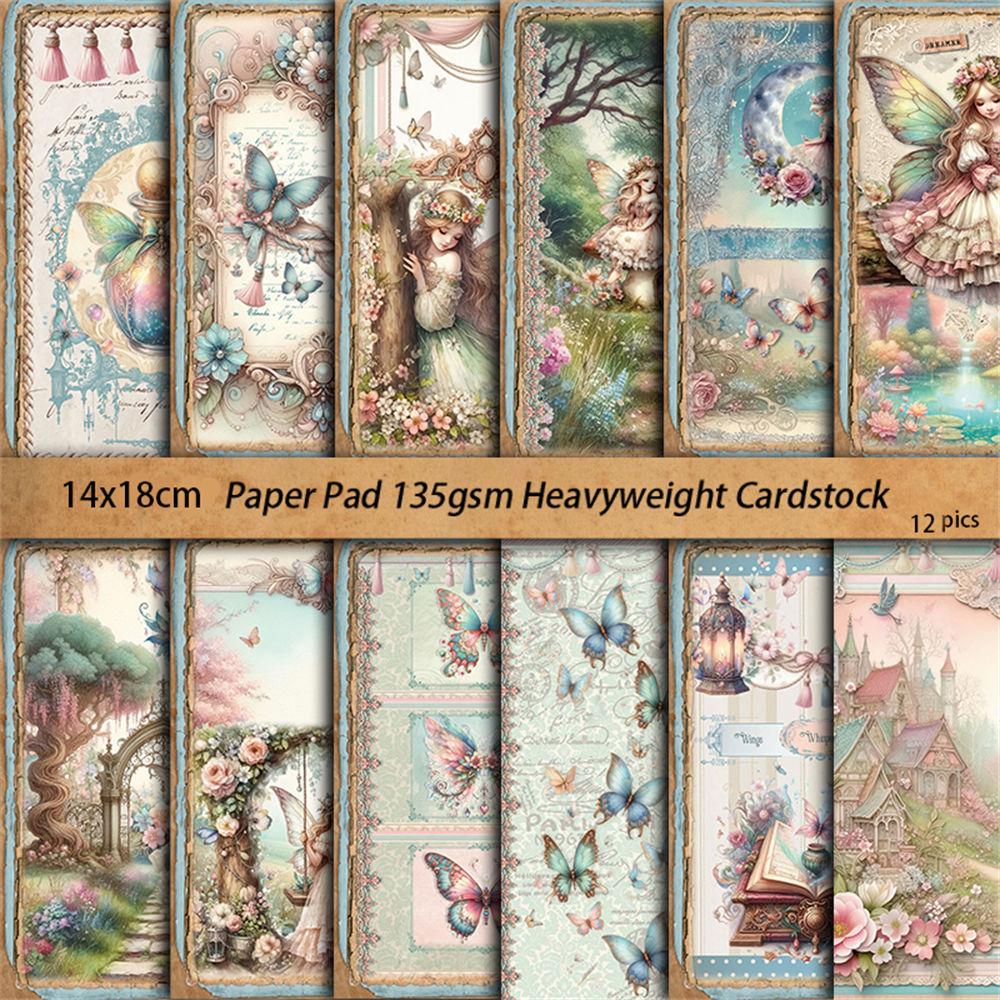 Retro Elf Kingdom European & American Collage Paper Set - 12 Sheets for Journaling & DIY Stickers