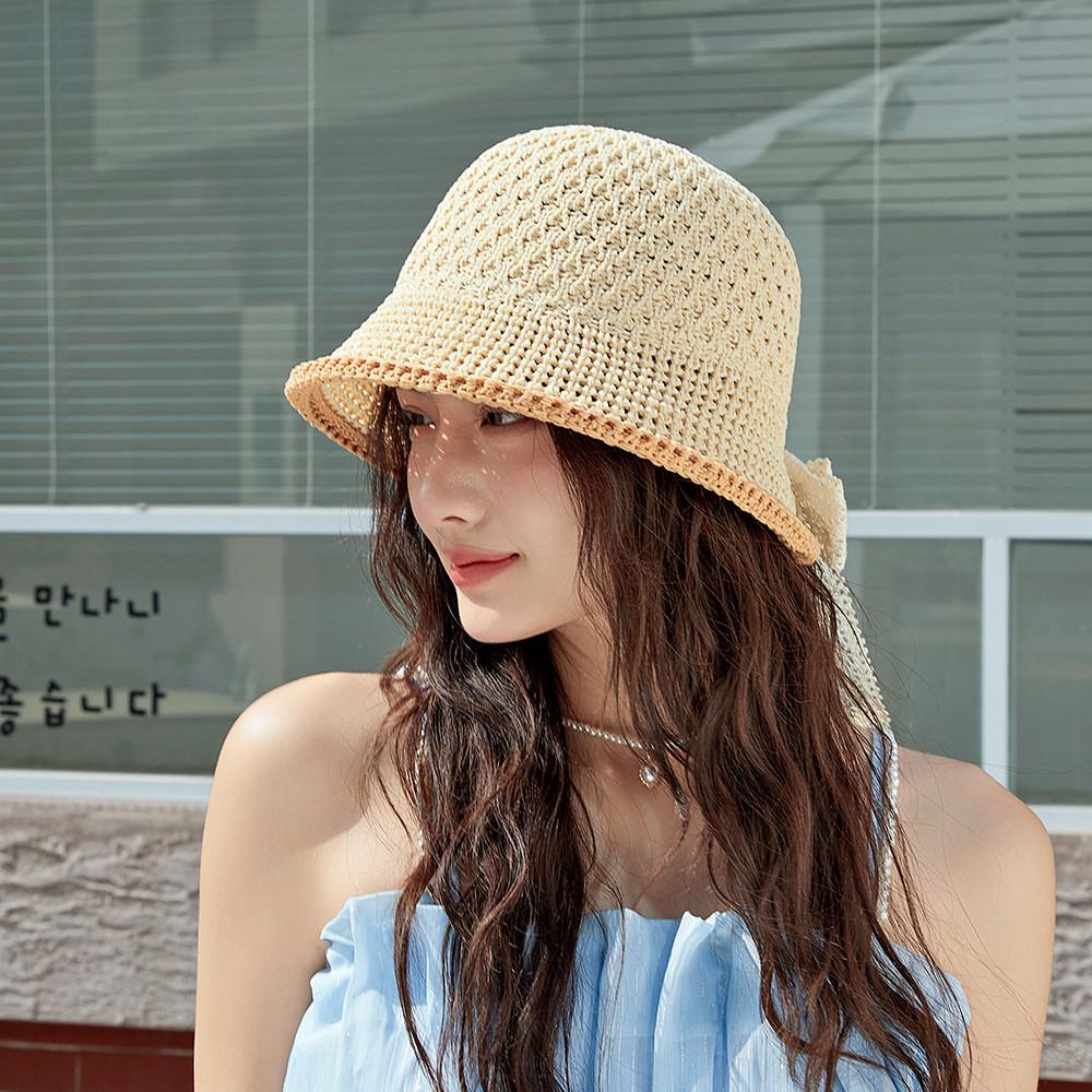 Water Bucket Hat Women Summer Sun Protection Straw Sunhat With Short Brim For Beach Vacation
