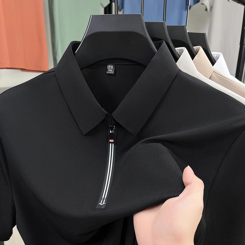 Men's Polo Shirt High-End Solid Color Half Zipper Short Sleeve Summer Lapel T-Shirt Business Casual Menswear