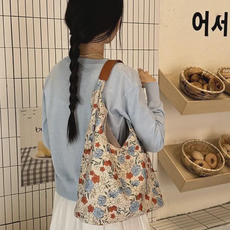 2024 New Japanese Retro Floral Canvas Tote - Large Capacity Shoulder Bag