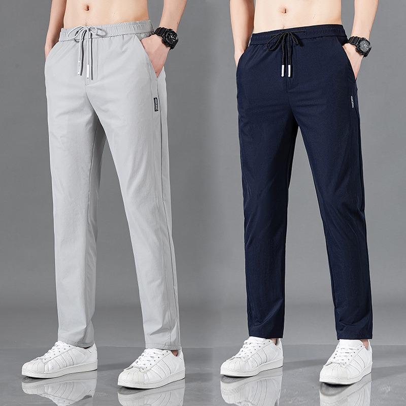 Ice Pants Men's Summer Slim-fit Large-size Splicing Thin Black Label Trendy Business Casual Trousers