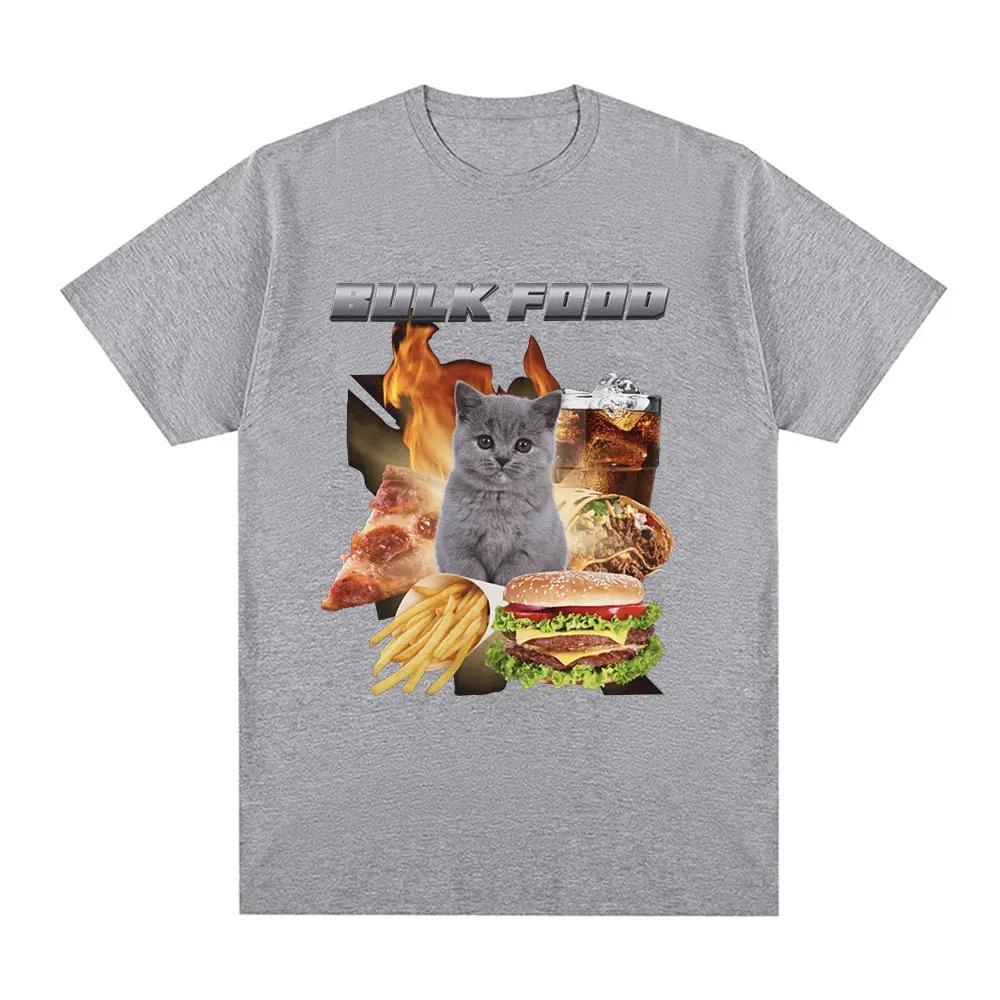 Bulk Food Cat Meme Graphic T-Shirt Men's Clothing Retro Hip Hop Short Sleeve T-Shirt Cotton Casual Oversized T-Shirt