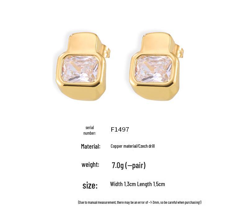 Hepburn-Inspired Geometric Diamond Earrings: Versatile, Fashionable, Light Luxury Copper with 18k Gold Plating