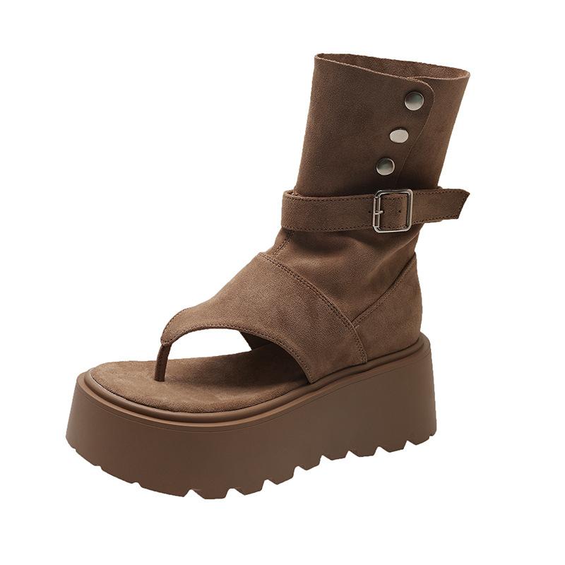 Muffin Thick-soled Heightening Toe Cold Boots Women's Summer Stacking Boots Short Boots New Fashionable Summer High-heeled Sandals