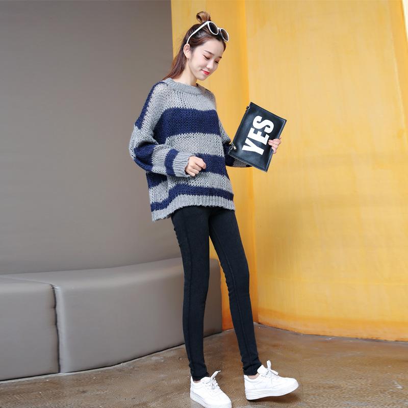 Dámské legíny z imitace džínoviny Zimní flanel Warm Plus Velvet Super elastické kalhoty Plus Size Kalhoty