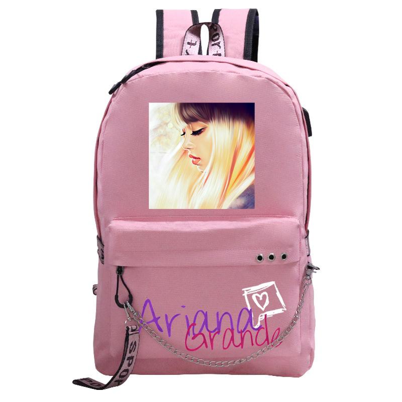 Pop Singer Ariana Grande Ariana Print Chain Webbing Backpack Multipurpose Backpack