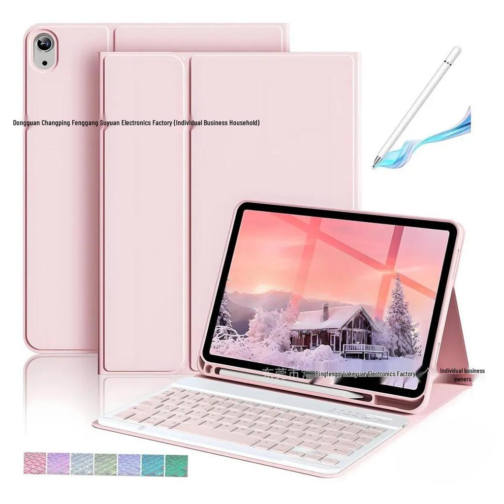 iPadA16 Tablet Case with Colorful Pink Backlit Bluetooth Keyboard for 11-inch