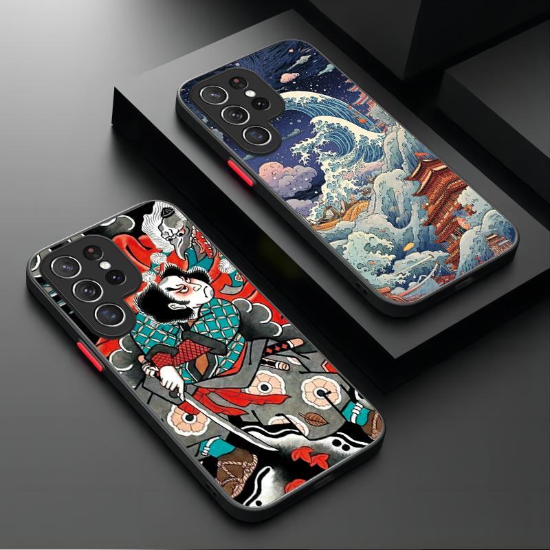 Ukiyo-e Samurai Sea Wave Matte Case for Samsung Galaxy S26 Edge S25 S24 S23 Ultra S22 Pro S21 Plus FE A07 4G A17 A37 A57 Cover
