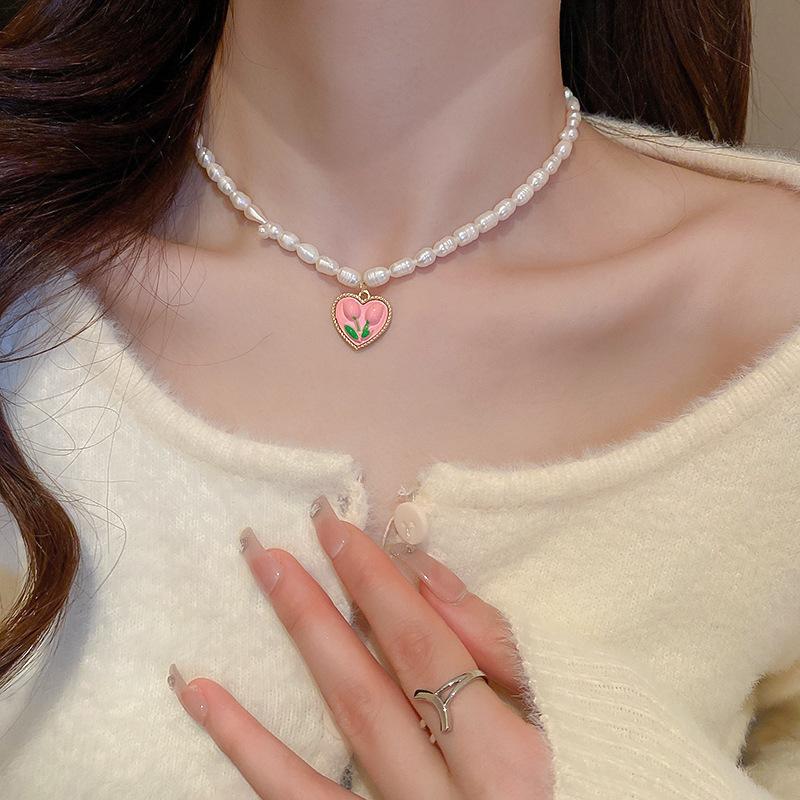 Summer Gentle Pearl Cherry Necklace Women'S Light Luxury Niche Temperament Neck Chain Sweet And Fresh Collarbone Chain