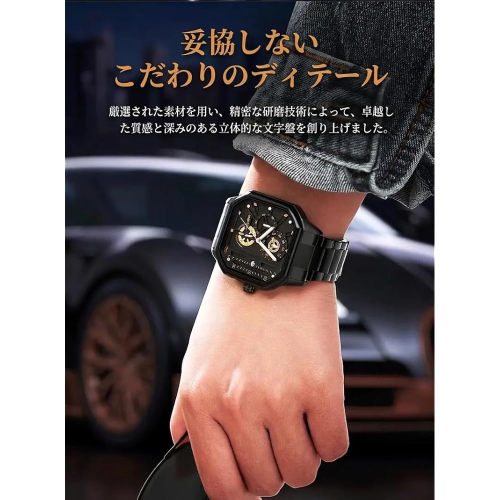 Maplefea Racing Mechanical Sports Watch Men's Analog Quartz Chronograph Waterproof Big Dial