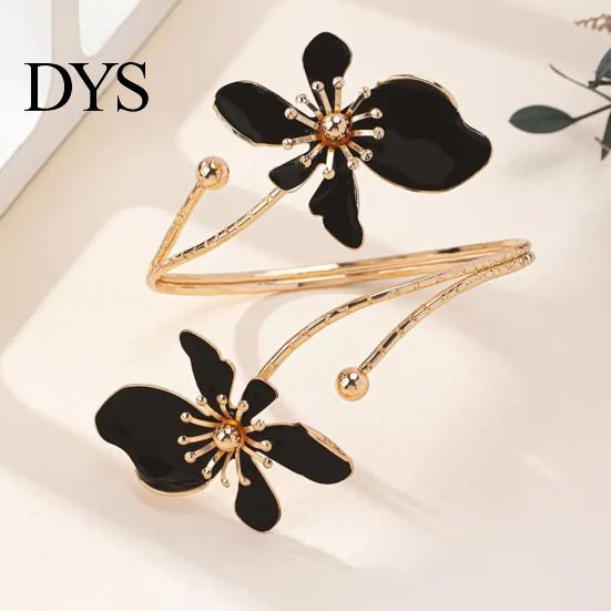 Floral Cuff Bracelet Flower Arm Women Upper Adjustable Open Delicate Wrist Jewelry Bangle Armlet for Party Wedding Holiday Metal