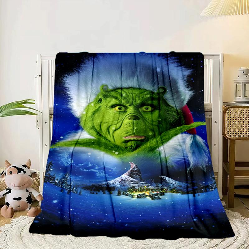 Green Monster Christmas Spirit Blanket Flannel Blanket for Bed, Sofa, Camping, Hiking, Picnic Essentials, Gift for Family Fan Gifts