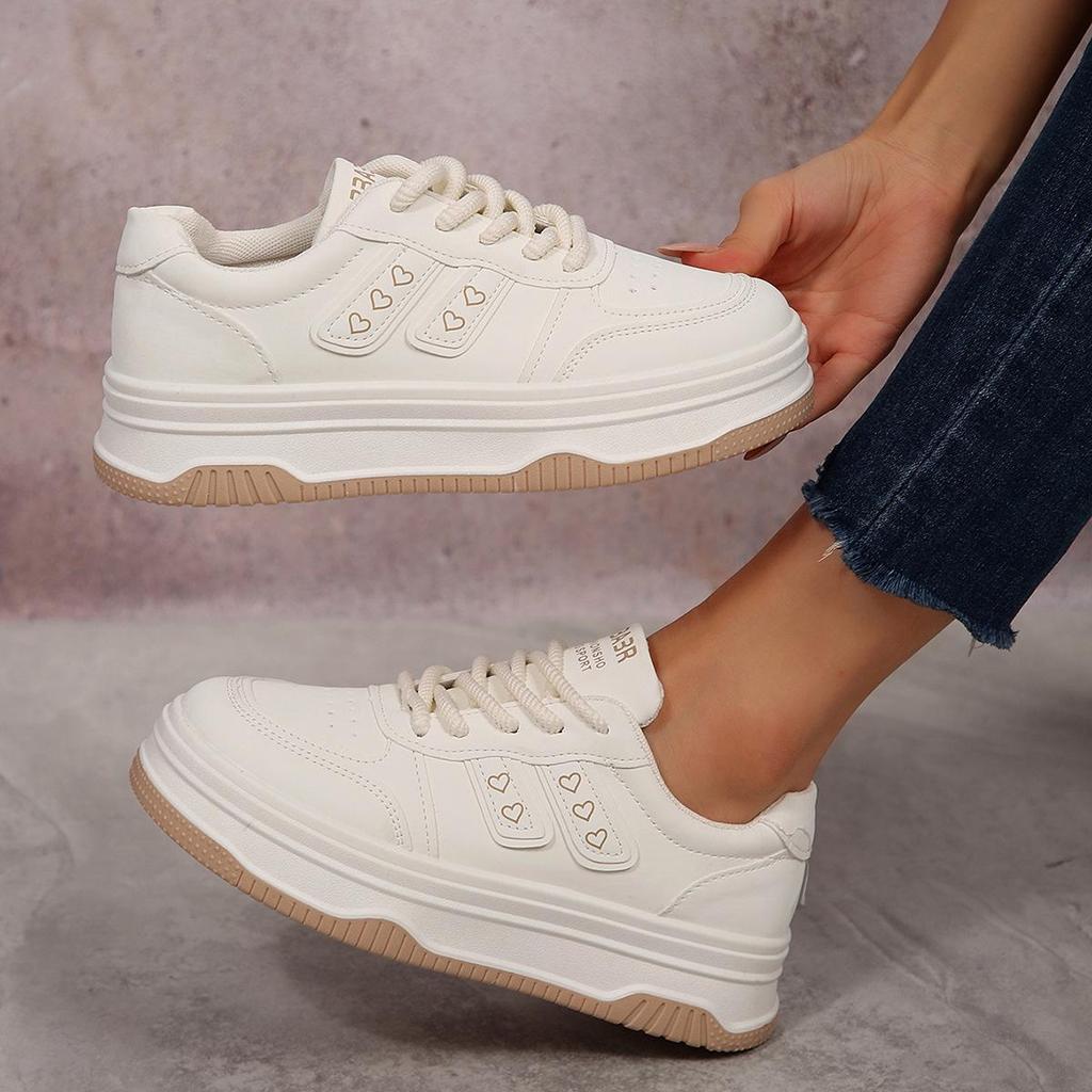 2025 Women's Versatile White Canvas Sneakers - Thick Sole Milk-Colored Casual Shoes for Skirts or Sports
