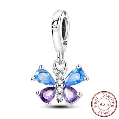 Charm Bead Charms Copper Bluepurple Droplet Zircon Butterfly Pendant Bead Charms Compatible With Bracelets Women Jewellery Diy Gift Accessory
