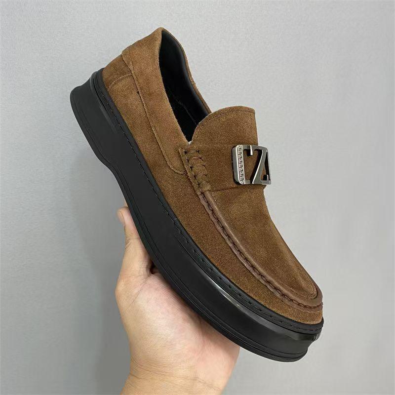 Spring New Men's Leather Doudou Shoes Versatile Set Feet One Pedal Platform Casual Leather Shoes Men