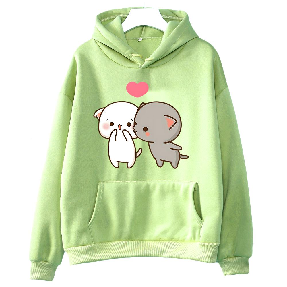 Peach and Goma Mochi Cat Cartoon Print Hoodie Women'S Clothing Kawaii Boba Femme Summer Sweatshirt Sudaderas Girls Cute Hoodies