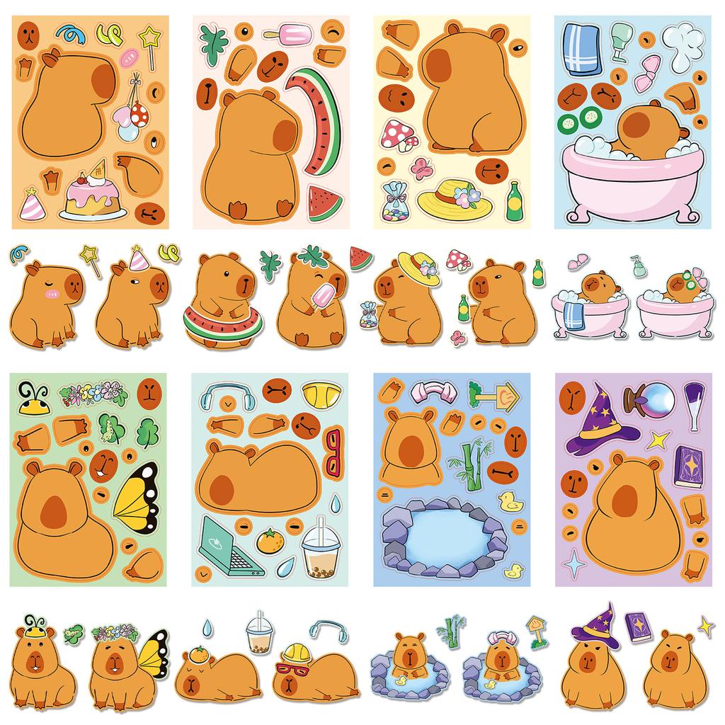 8 Pictures/set of Capybara Face Change Graffiti Stickers Personality Make A Face Cartoon Puzzle Stickers