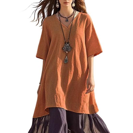 Vestito estivo da spiaggia per le vacanze, con maniche corte, stile boho patchwork, da donna