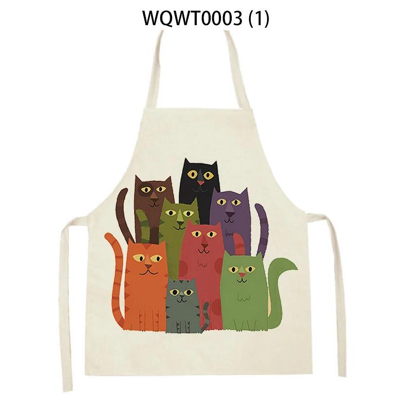 Süßes Katzenmuster Küchenschürzen Hauskochen Backen Leinen Reinigungs-Schürze Cartoon-Tier Ärmellose Schürze Hüftschürze
