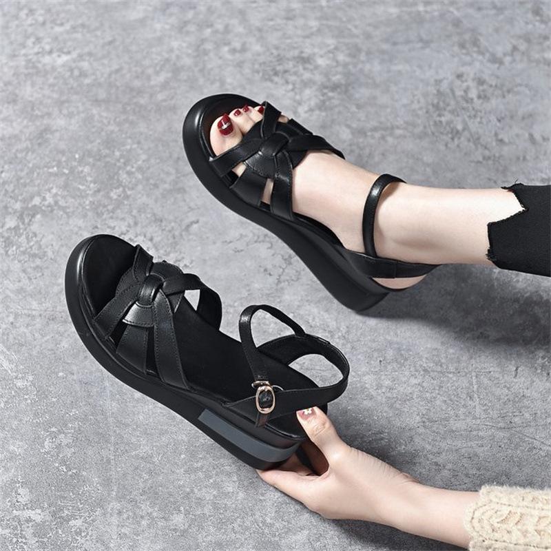 

Sandals wedges cross-braided buckle muffin sandals inner heightening heel casual large size sandals 40